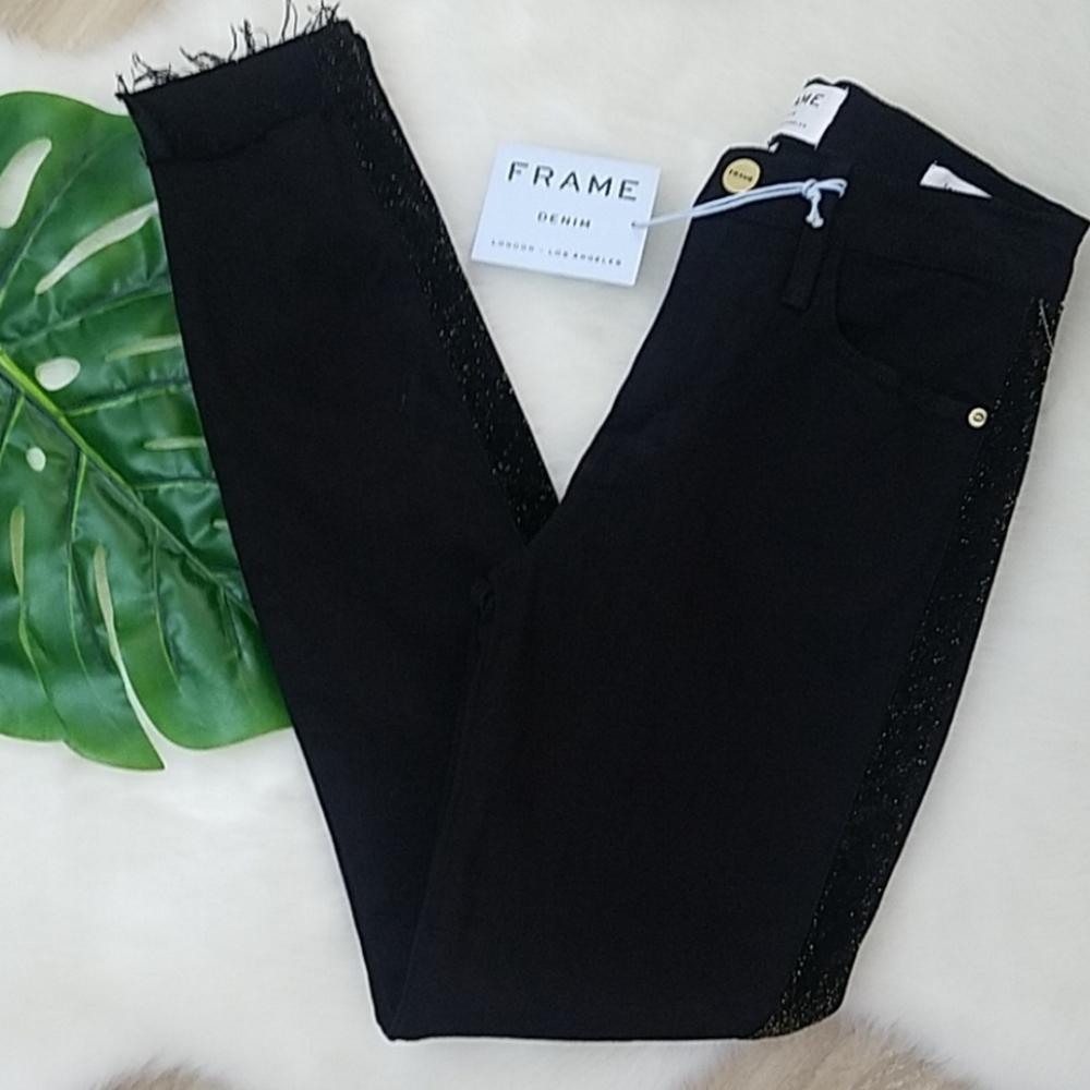Frame Denim Black Tuxedo Stripe Jeans Size 24